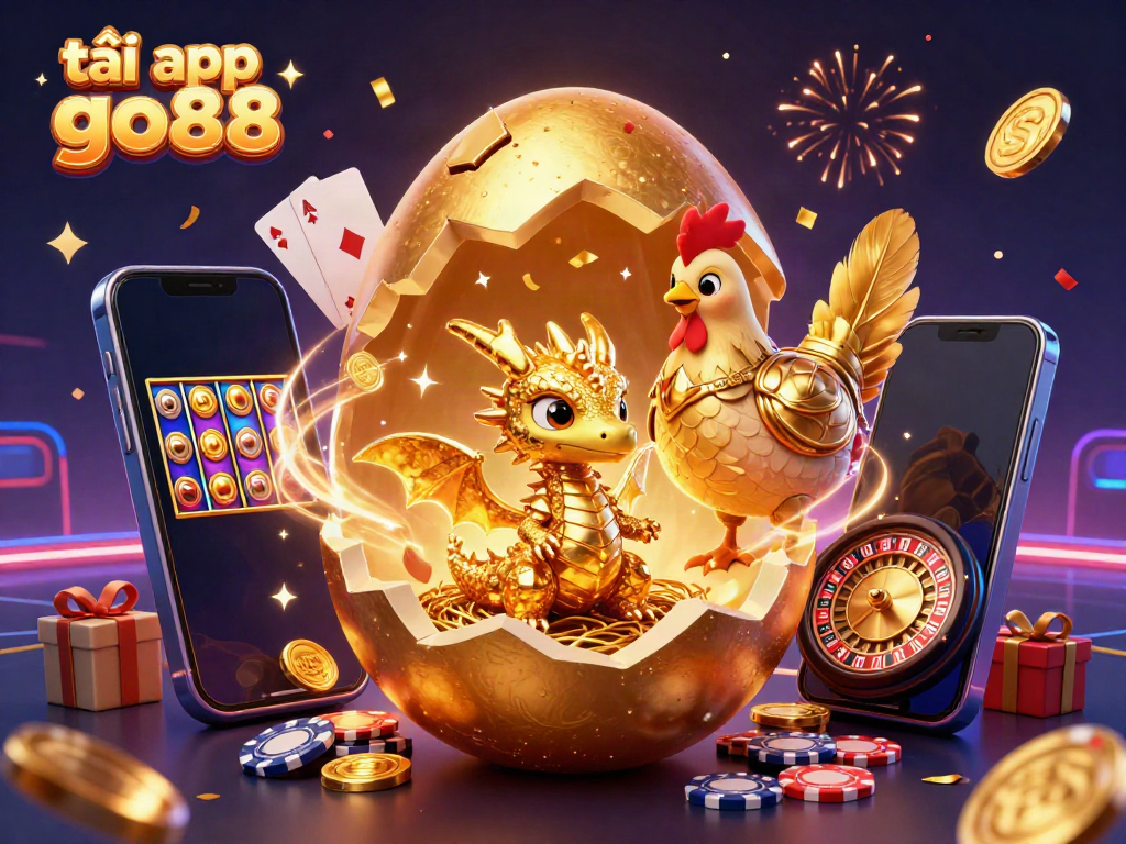 Experience the excitement with tải app go88 showcasing a golden dragon on poker chips in a magical casino setting.
