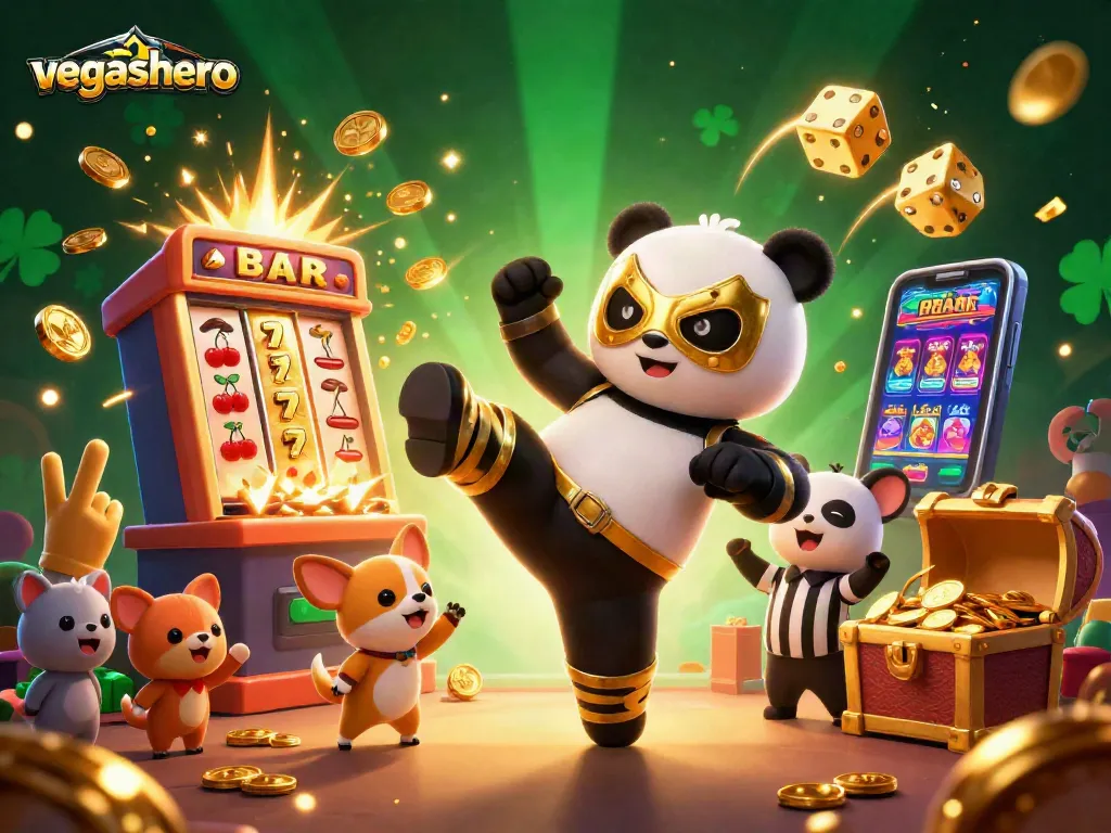 Experience the excitement of vegashero casino with a lively scene featuring animated characters, vibrant game elements, and casino action.