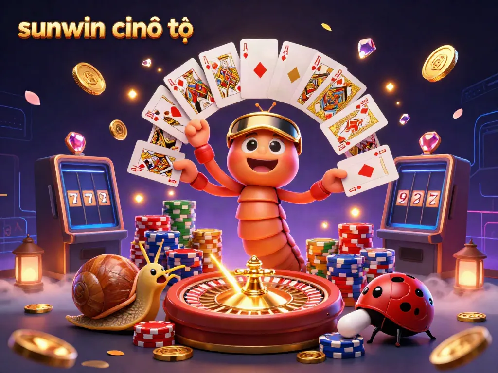 Experience the thrill of sunwin chính thức with a vibrant 3D casino scene showcasing a unique millipede dealer and high-stakes gameplay.